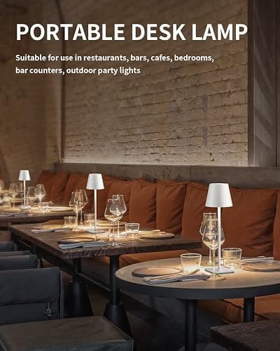 KDG 2 Pack Cordless Table Lamp, Portable LED Desk Lamp, 5000mAh Battery Operated, 3 Color Stepless Dimming Up, for Restaurant/Bedroom/Bars/Outdoor Party/Camping/Coffee Shop Night Light(White) thumbnail 3