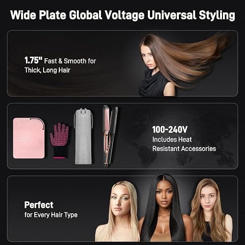 HITTIONA Flat Iron Hair Straightener – 1.75” Ceramic Infrared Ionic Flat Iron with 5s Fast Heat-Up, Vibration Technology, LCD Temp Control, Dual Voltage, Anti-Frizz Styling for All Hair Types thumbnail 5