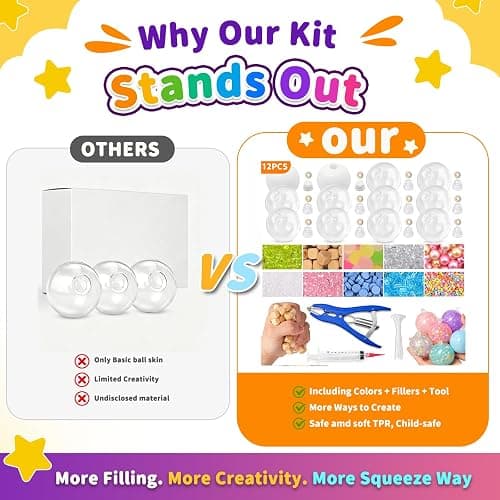 RYOXZEL DIY Stress Ball Making Kit, 12pcs Squishy TPR Ball Skins with 1lb Fillers, Make Your Own Squishies Set, Air Pump & Expander Tool Ties, Fidget Sensory Craft Kit for Stress Relief thumbnail 4
