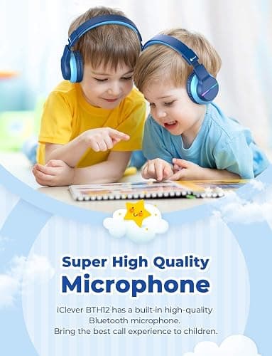iClever Bluetooth Kids Headphones, BTH12 Colorful LED Lights Kids Wireless Headphones Over Ear with 74/85/94dB Volume Limited, 55H Playtime, Bluetooth 5.2, Built-in Mic for School/Tablet/PC thumbnail 7