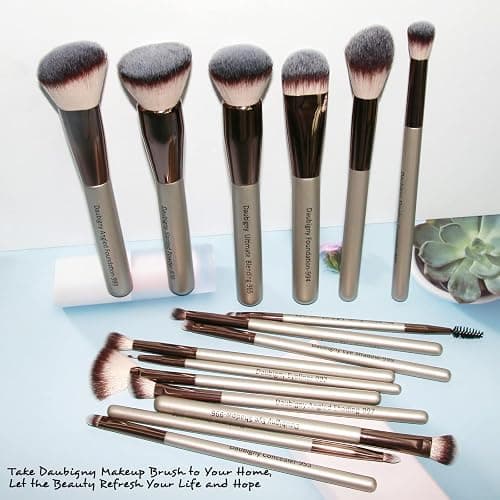 Makeup Brushes, Daubigny 16Pcs Complete Premium Synthetic Makeup Brush Set with Professional Foundation Brushes Powder Concealers Eye shadows Blush Makeup Brush for Perfect Makeup (Champagne Gold) thumbnail 7