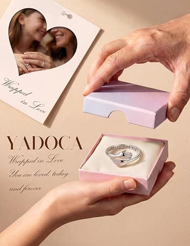 YADOCA 925 Sterling Silver Hug Ring for Women Girls Daughter Granddaughter | Adjustable Hope Love Heaven Promise Friendship Rings Birthday Gifts for Mom Wife Sister Things Teen Girl Gifts Trendy Stuff thumbnail 4