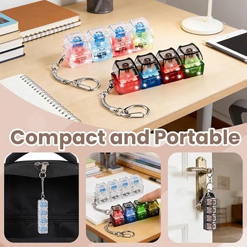 2 Pcs Keyboard Fidget Toy, Loud & Silent Fidget Keychain with LED Lights, Stress Relief Clicker Fidget Keyboard, Boost Focus and Calm Anxiety for Library Office Home (Cat) thumbnail 7