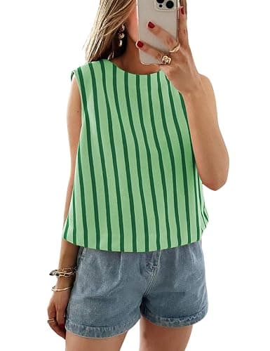 Xiaoxuemeng Womens Striped Top Sleeveless Cotton Tank Top Crewneck Casual Summer Vests - Image 1