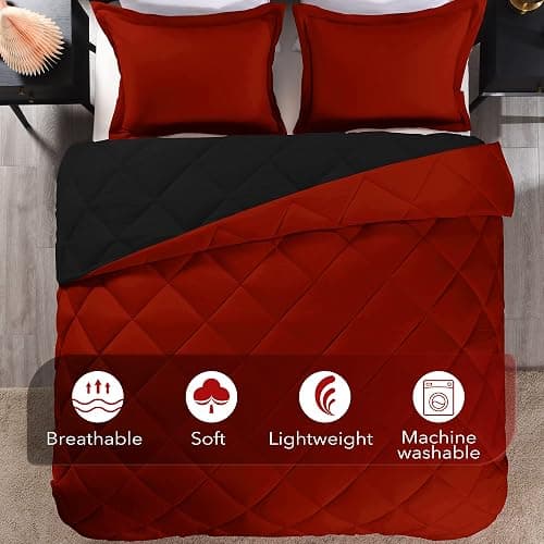 downluxe Queen Comforter Set - Red and Black Queen Comforter - Soft Bedding Sets for All Seasons - 3 Pieces - 1 Comforter (88"x92") and 2 Pillow Shams (20"x26") thumbnail 5