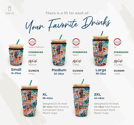 Sok It JavaSok Iced Coffee & Cold Soda Insulated Neoprene Cup Sleeve (Dainty Florals, Medium: 22-28oz) thumbnail 4