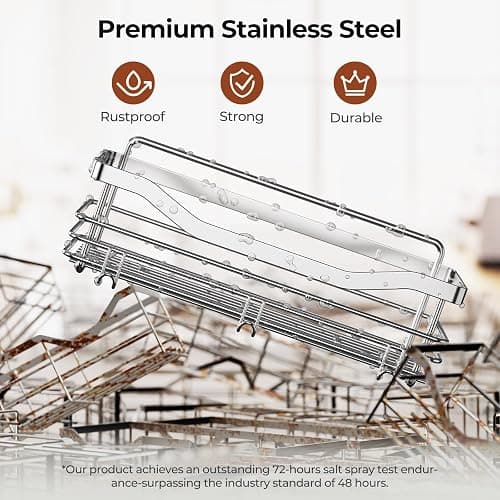 Orimade Shower Caddy Basket Shelf with 5 Hooks Adhesive Organizer Storage Rack Rustproof Wall Mounted Stainless Steel No Drilling for Bathroom, Toilet, Kitchen - 2 Pack thumbnail 8