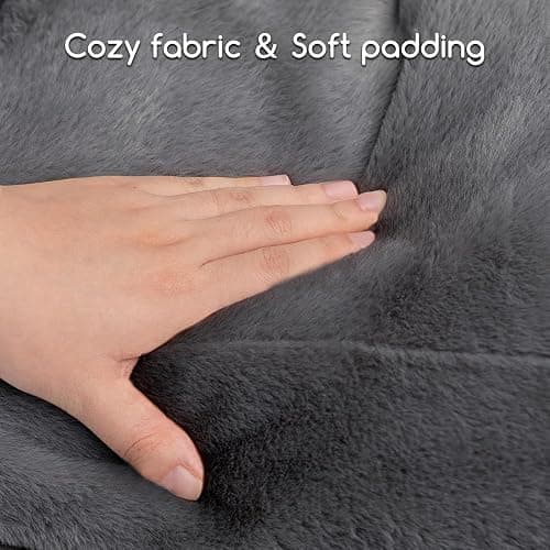 Hollypet Fluffy Plush Dog Cat Pet Couch Soft Calming Sofa Bed for Medium Small Cats and Dogs, Gray thumbnail 8