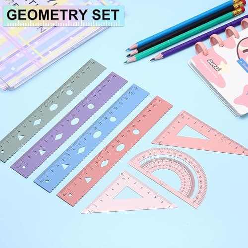 PATIKIL Geometry Set, 6 Inch Aluminum Ruler & 2 Triangles, Metal Protractor Ruler Math Drafting Measuring Tool for Home Office Math Drawing Engineering Art,Gradient Pink thumbnail 5