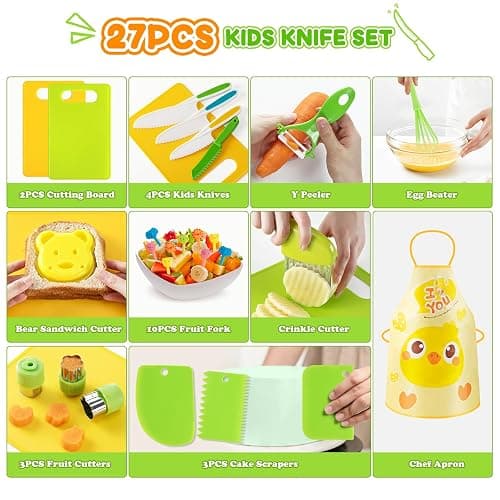 Mactoou Kids Kitchen Knives, 27 Pieces Kids Knife for Real Cooking, Toddler Safe Knives Set with Plastic Knife, Crinkle Cutter for 2 3 4 5 6 7 8 9 10+ Year Old Boys Girls thumbnail 4