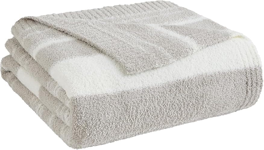 WRENGONGE Taupe Throw Blanket, 50x70 Soft Cozy Striped Throw Blankets for Couch, Sofa, Bed, Travel, Lightweight Fluffy Warm Plush Decorative Blankets for Women, Men Gift thumbnail 6