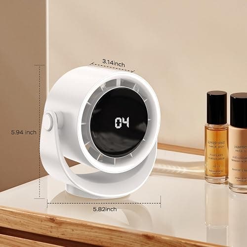MORECORE Desk Fans for Bedroom, Strong Airflow Turbo Quiet Small USB Fan, 17hrs Running, 360° Rotate & 5 Speeds, 4000mAh Battery Operated Portable Fan with LED Display for Home Office Desktop-White thumbnail 2