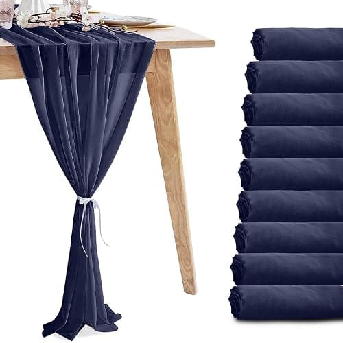 10 Pack 10ft Navy Blue Chiffon Table Runners Wedding Table Runner Sheer Romantic Tulle Table Runner for Christmas Wedding Bridal Tea Party Baby Shower Birthday Party Table Decorations(120 x 12 in) - Image 1