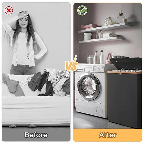 BALEINE Laundry Hamper with Lid, Tall Laundry Baskets with Bamboo Pull Handles, Large Laundry Bin with Internal Support (36 Gal/140L, Black) thumbnail 7