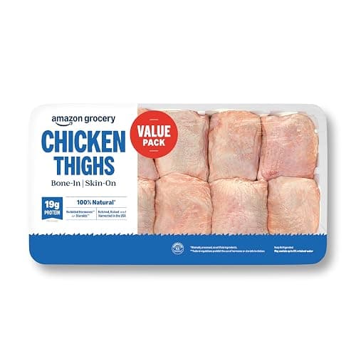 Amazon Grocery, Chicken Thighs Value Pack, Bone-In Skin-On, 100% Natural, Weight Varies - Image 1