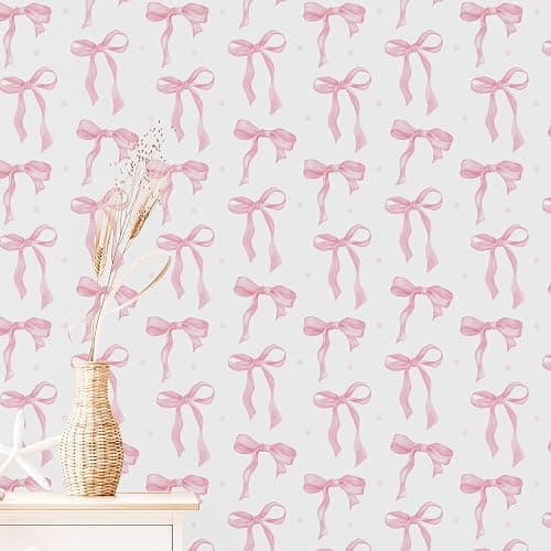 MotiMind Pink Bow Wallpaper 15.75 x 197 Inch Cute Pink Girly Wallpaper Coquette Trendy Preppy Peel and Stick Wall Paper Aesthetic Adhesive Removable Elegant Room Decor for Bedroom Room Cabinets thumbnail 6