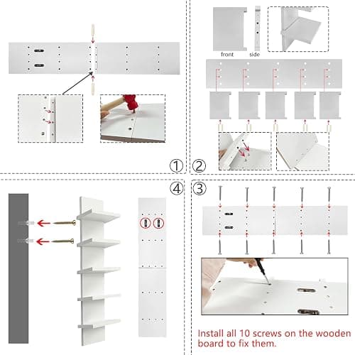 2 Pack 5 Tier Wall Shelf Unit - Narrow Smooth Laminate Finish - Vertical Column Wall Decor Mount Floating Storage Home Decor Organizer Tall Tower Utility Shelf for Bedrooms, Living Rooms(White) thumbnail 5