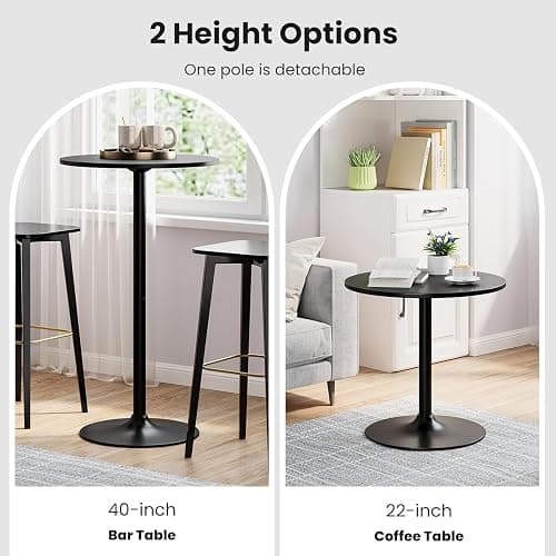 ERGOMASTER Two-in-one Bar Table, Modern Style Standing Circular Cocktail Table 40"/22" Two Convertible Height Suitable for Dining Room, Restaurant, Kitchen Black Set of 6 - 6 thumbnail 4