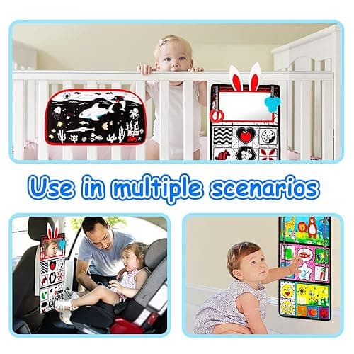 Inbeby Tummy Time Mirror Toy & Play Activity Cinrkle Mat, Black and White High Contrast Baby Newbron Toys 0 3 6 Months Brain Development, Snesory Texture Piano Infant Toys 0 3 6 Months with Squeaker thumbnail 5