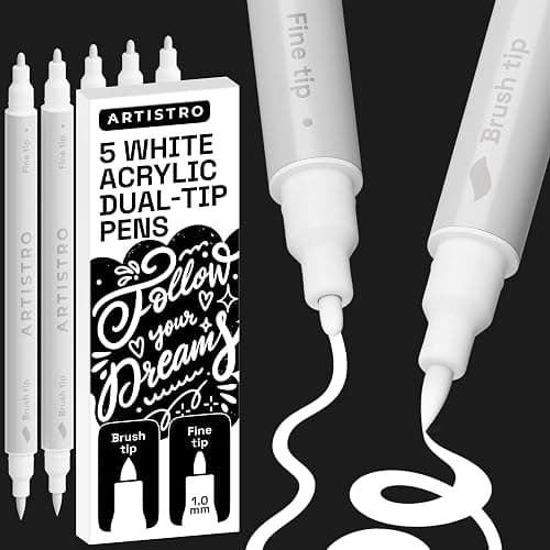 ARTISTRO 5 White Acrylic Paint Markers - Paint Pens for Calligraphy, Brush + Fine Tips - For Fabric, Rock, Glass, Wood, DIY, Craft, Canvas - Art and Craft Supplies for Adults, Teens, Kids - Image 1