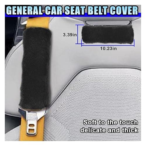 10PCS Fluffy Car Accessories Set, Furry Steering Wheel Cover with Warm Fuzzy Gear Shift Cover Ball Keychain Handbrake Cover Console Seat Belt Shoulder Pads & Diamond Ignition Ring Cup Mats (Black) thumbnail 3