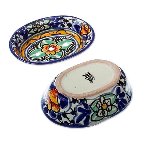 NOVICA Artisan Handmade Ceramic Soap Dish Colorful Painted Multicolor Mexico Decor Accessories Bathroom Vanity Talavera 'Cobalt Flowers' thumbnail 4