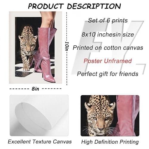 Trendy Leopard Wall Art Coquette Preppy Y2k Prints Painting Funky Lucky 8 Ball Canvas Posters Fashion Pink Cheetah Aesthetic Wall Decor Pictures Girly Bedroom Apartment Dorm 8x10in Unframed thumbnail 2