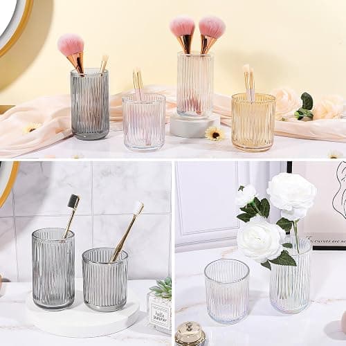 DASITON Makeup Brush Holder Organizer, Crystal Glass Makeup Brushes Storage Holder, Vintage Make Up Brush Cup for Vanity, Pen Pencil Holder for Desk, Toothbrush Holders for Bathroom (Clear L) thumbnail 6