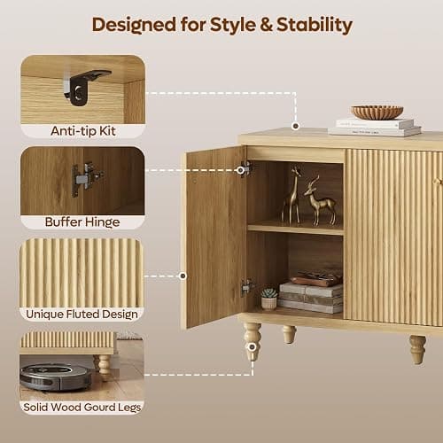 Bestier Modern Fluted TV Stand for 55 inch TVs, Wood Entertainment Center with Storage, Mid Century TV Stand with 3 Fluted Doors, Adjustable Shelves,Media Console Cabinet for Living Room, Natural Oak thumbnail 5