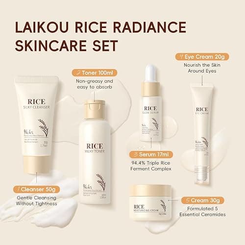 LAIKOU Skin Care Set, Korean Skin Care - Korean Beauty for Women - 5pcs | Rice Cleanser, Toner, Serum, Eye Serum, Moisturizing Cream Teen Girls Mom Daughter Mother's Day Birthday Christmas Lover thumbnail 8
