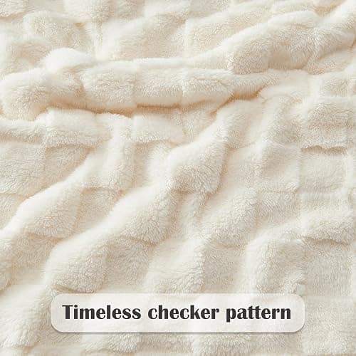 NEWCOSPLAY Super Soft Queen Blanket Ivory Premium Silky Flannel Fleece 3D Checkered Lightweight Bed Blanket All Season Use (Ivory Checkered, Queen(90"x90")) - Ivory Checkered - Queen(90"x90") thumbnail 5