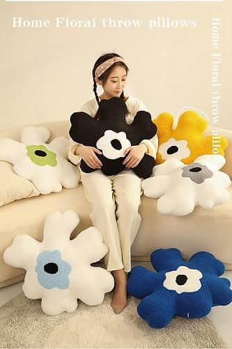 conrtems Sofa Pillow Waist Cushion Back Plush Flower Special-Shaped Pillow All-Match Girl Heart Creative Pillow. (Blue and White) thumbnail 4