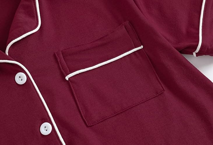 Vopmocld Unisex Kids Button Down Pajama Sets Short Sleeve & Shorts Solid Color Teens Outfit with Pockets Lounge Sets thumbnail 3