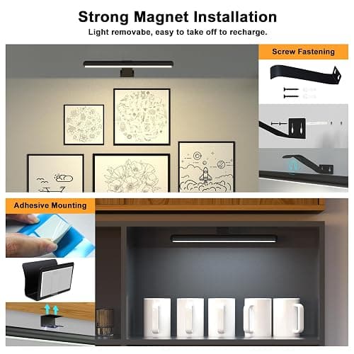 Wireless Picture Light Rechargeable, 2 in 1 Painting Light with Remote, 300LM Art Battery Display Lamp Dimmer Timer, 3 Modes Magnetic Wall Light for Artworks Dartboard thumbnail 6