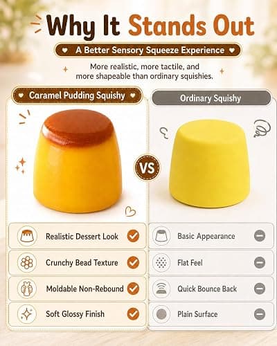 Caramel Pudding Squishy, Crunchy Stress Ball Food Toy Bead Filled Caramel Squeeze Moldable Slushy ASMR Realistic Handmade Non Rebound Sticky Silicone Dessert Party Favor(1pc) thumbnail 7