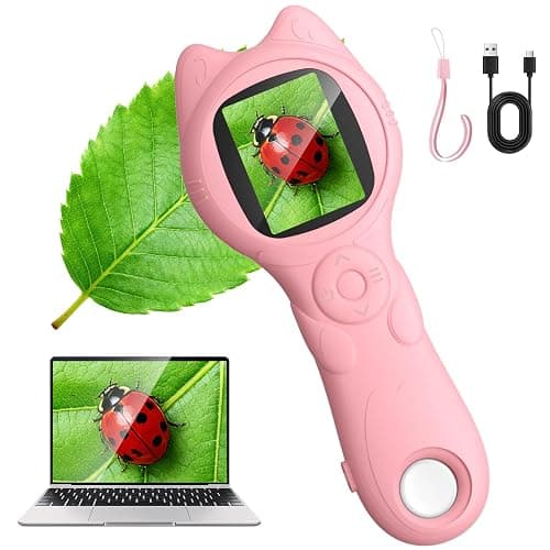 Oripira Kids Microscope Handheld, Autofocus 500X 1080P Microscope for Kids Digital, Mini Portable Pocket Miniscope Kids Toys for Ages 3 4 5 6 7 8 9 10 11 12 Year Old Boys Girls, Pink - Image 1