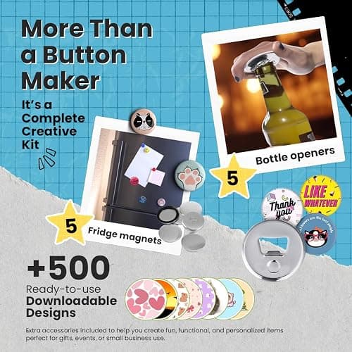 Button Maker Machine – 2.25 Inch (58mm) – Single Mold, Pin Maker Machine Kit with 100 Buttons, 5 Fridge Magnets, 5 Bottle Openers, Cutters, and 500+ Button Designs for DIY Crafts, Green thumbnail 3