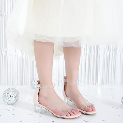 Dufannie Girls Sandals Low Heels Dress Pump Ankle Strap Open Toe Flower Girl Wedding Party for Toddler Little Big Kid thumbnail 3