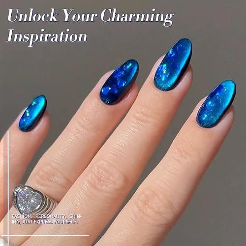 BORN PRETTY Blue Ore Cat Magnetic Eye Gel Nail Polish Holographic Gel Nail | Glitter Cat Magnetic Gel Nail Polish Crystal Magnetic Nail Polish for Vacation Festival Salon DIY at Home 15ML thumbnail 3
