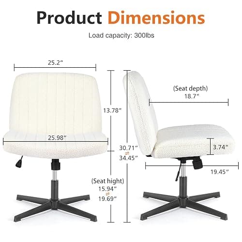 Sweetcrispy Criss Cross Chair Legged, Furry Armless Office Swivel Desk Chairs No Wheels, Vanity Height Adjustable Wide Seat Comfy Cute Computer Task Chair for Home Bedroom, Teddy Beige thumbnail 2