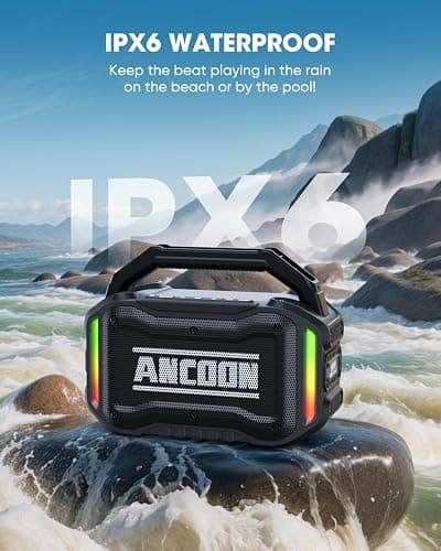 ANCOON Speakers Bluetooth Wireless: 80W(Peak) Loud Speaker with Bass, 20H Playtime, IPX6 Waterproof, Large Jobsite Speakers for Work, Outdoor, Workshop, Garage, Portable Speaker with TWS (Black) thumbnail 3