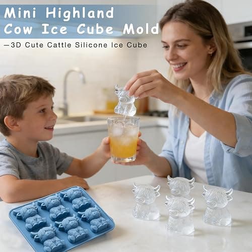 Mini Highland Cow Ice Cube Mold, 3D Cute Cattle Silicone Ice Cube Trays，Cow Shaped Ice Cube Trays For Whiskey Cocktails Beer Coffee & Drinks Party, Reusable Animal Dessert Mold thumbnail 2
