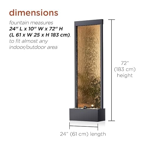 Alpine Corporation - Mirror Waterfall Fountain with Stones & Lights - Zen Indoor/Outdoor Decor for Office, Living Room, Patio, Entryway - 72 Inches - Modern Wall-Mounted Water Feature (Bronze) - Bronze thumbnail 3