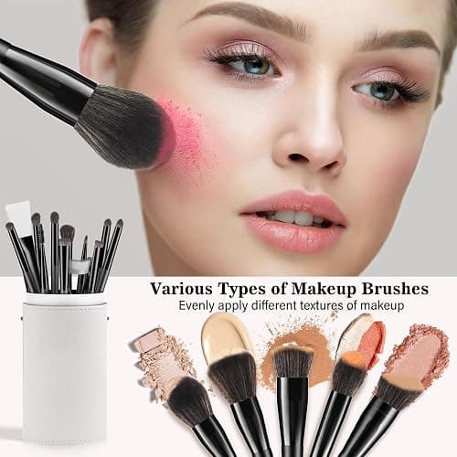 Professional Makeup Brush Set, LUXBRU 20PCs Makeup Brushes with Foundation Eyebrow Blending Concealer Blush Eyeshadow Contour Powder Brush, Make Up Brushes Kit with Travel Case & 2 Powder Puff-Black thumbnail 2