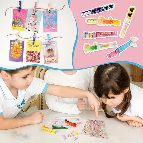 50-Pack Cheer Pins Kits-50pcs 2.9 Inch Wooden Clothespins in 10 Colors, 58 Resin Charms, 2 Gem Sticker Sheets, 200 Letter Beads for Team Spirit, Classroom Crafts & Cheerleading Accessories thumbnail 7