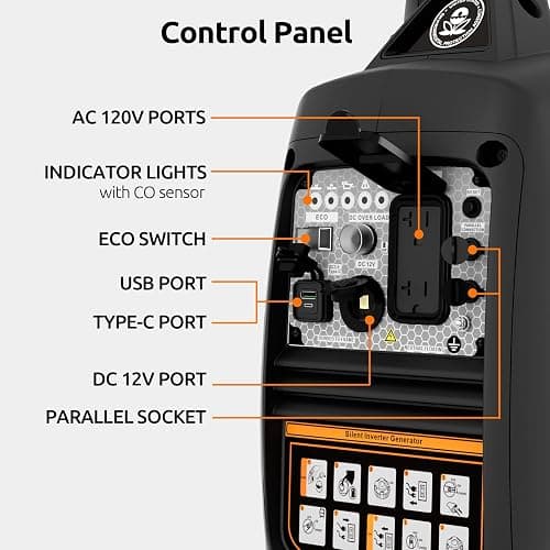 Oxseryn Portable Inverter Generator 2500W Gas Powered, Long Runtime Gas Generators for Home Use, Camping, Super Quiet Emergency Home Backup, with CO Sensor, EPA Compliant thumbnail 6