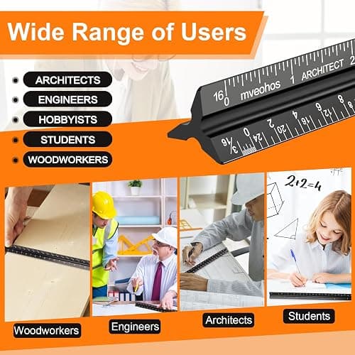 Architectural Scale Ruler, Imperial Measurements 12'', Laser-Etched Aluminum Architect Triangular Ruler Black for Architects, Students, Draftsman, and Engineers by mveohos thumbnail 5