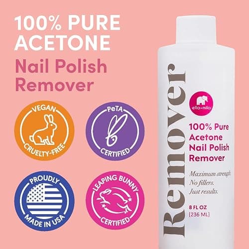 ella+mila 100% Pure Acetone Nail Polish Remover – Professional Strength Gel, Acrylic & Shellac Remover – Fingernail Polish Soak for Dip Powder, Glitter & Artificial Nails (8 fl oz) thumbnail 3