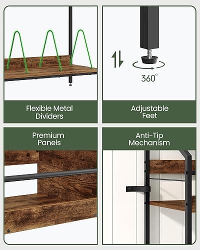 CHOEZON 2-Tier Vinyl Record Storage Holder Rack, 250 LP Albums Display Shelf, Wooden Vinyl Storage Rack with Wire Dividers for Records, CDs, Books, Rustic Brown and Black DTCW07BF thumbnail 4