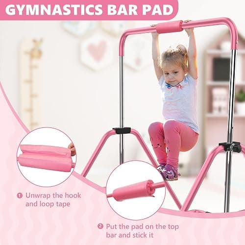 HYD-Parts Gymnastics Bar with Mat, Foldable Gymnastics Horizontal Bar Height Adjustable, Gymnastics Equipment for Kids 3-12 Ages, Children's Gifts thumbnail 3